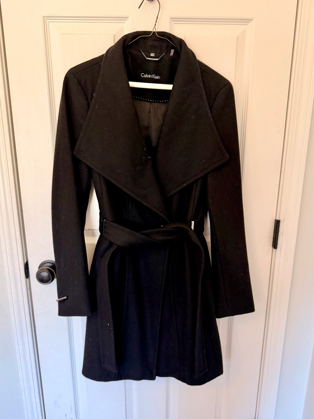 Calvin Klein Women’s Black Belted Wool-Blend Coat